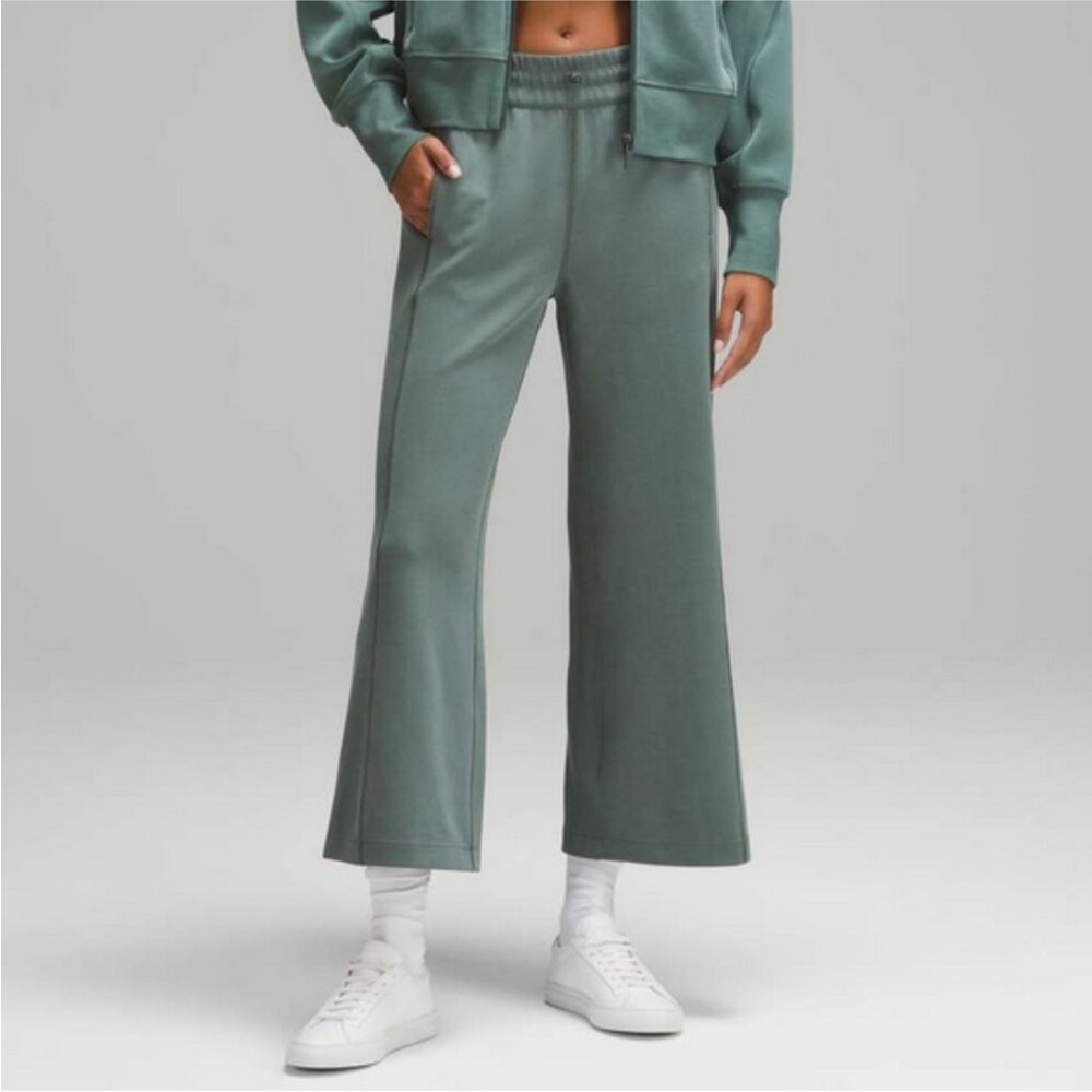 Lululemon Ribbed Softstreme Mid-Rise Wide-Leg Cropped Pant 25" in Dark Forest